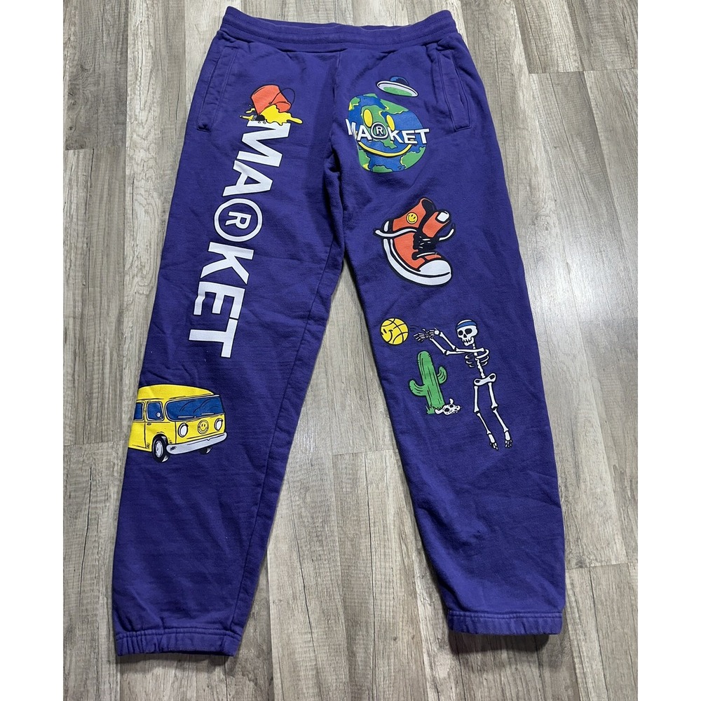Market Smiley Collage Cuffed Sweatpants Size Large‎ Purple Men's